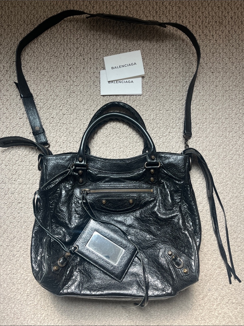 Balenciaga Black City-Style Leather Shoulder Tote